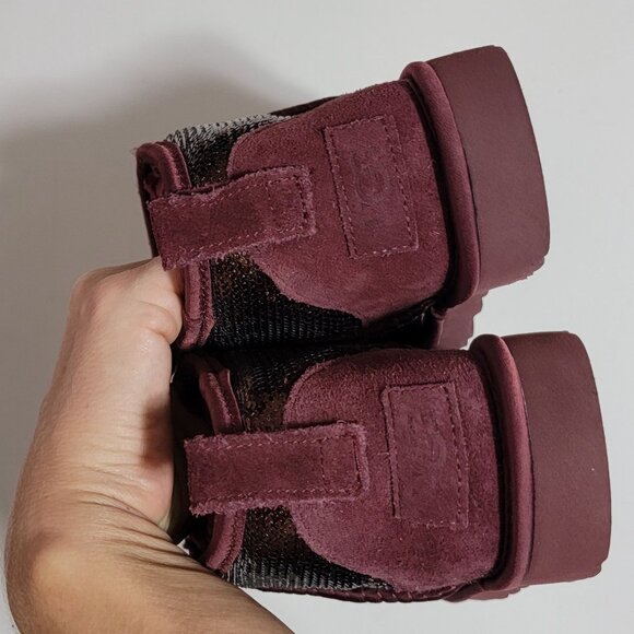 NEW UGG Classic Ultra Mini Mirror Ball Boots Womens 7 Wild Grape Sequin Fur - Picture 7 of 10